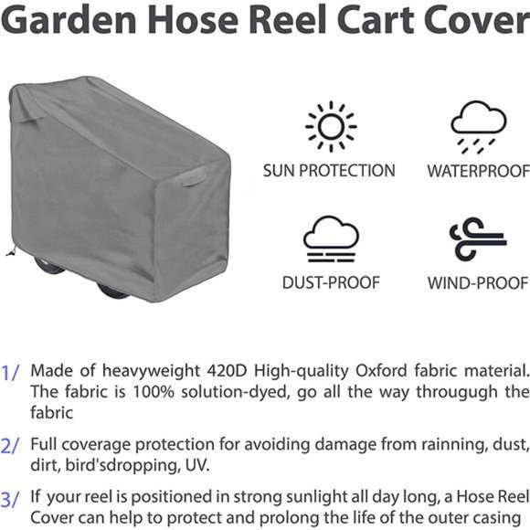 Garden Hose Reel Cart Cover, Protect Your Hose Reel (39" x28" x 39") - Picture 2 of 5